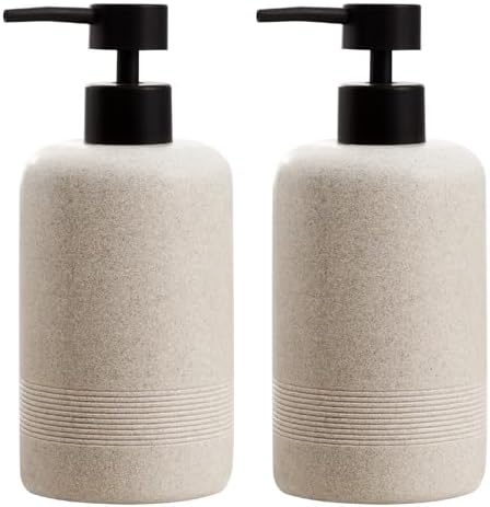 Soap Dispensers,13.53 OZ, 2 PCS,Sandstone Look Beige Empty Bottles