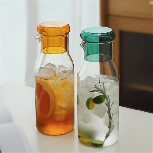 Glass Water Pitcher with Colored Lid for Home Use Water Jug(Clear)