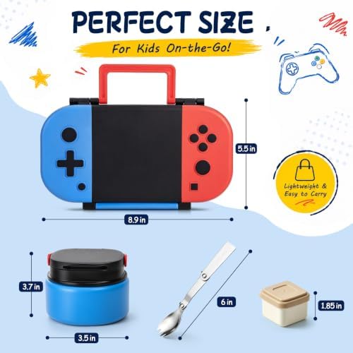 Kids Lunch Box with 9oz Thermo, Game Bento Box for Boys & Girls