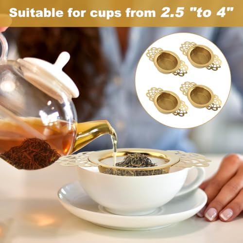 4 Pack Stainless Steel Tea Strainer Bowl, Fits 2.5-4 Inch Cup Mouth