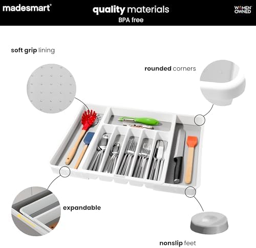 madesmart Classic Expandable Compartment Silverware Tray, White