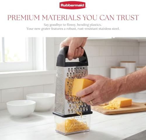 Rubbermaid EZ Grip Box Grater, Stainless Steel Cheese Grater &