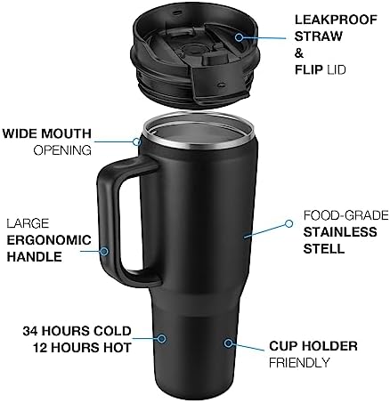 EALGRO 40 oz Tumbler with Handle, Insulated Tumblers with Lid and