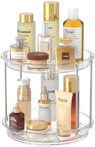 360 Rotating Makeup Organizer, 2-Tier Clear Vanity Tray