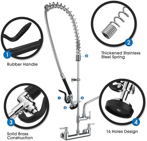 HWM Commercial Sink Sprayer Replacement Kit, 45” Stainless Steel Hose