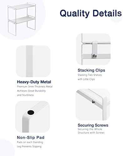 Nxconsu Stackable Cabinet Shelf Organizer 2 Pack, Standard Tall White