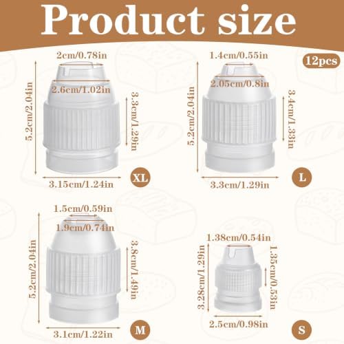 12 Pcs Plastic Piping Couplers for Piping Bags,Size S,L,M,XL