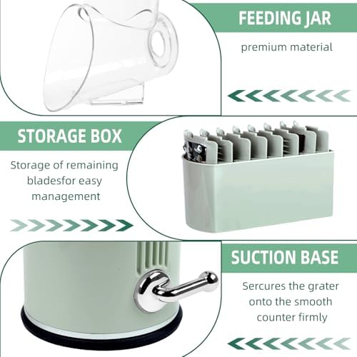 Rotary Cheese Grater with Handle, 5 Replaceable Blades, Green