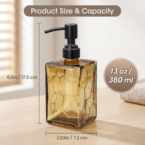 Brown Glass Soap Dispenser - 2 Pack 13 Oz Square with Pump