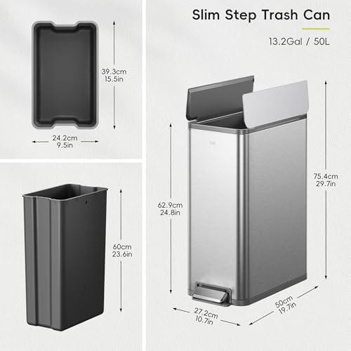 EKO X-Wing Step Trash Can, 50L, Stainless Steel