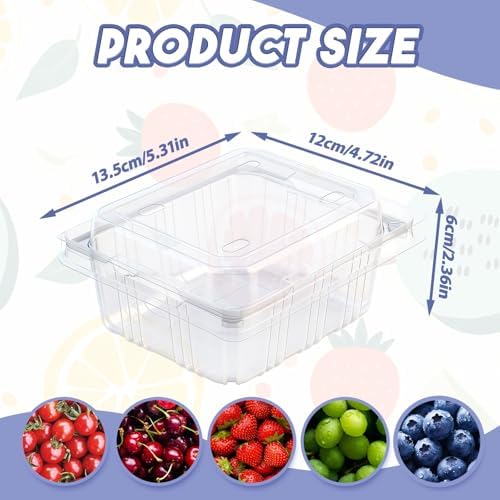 Threehoney 100 Clear Plastic Berry Containers Vented, 5.3×4.7×2.4 Inch