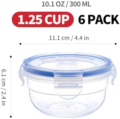 KIGI Round Food Storage Containers, 1.25 cup 10 oz, 6 Pack 12-Piece