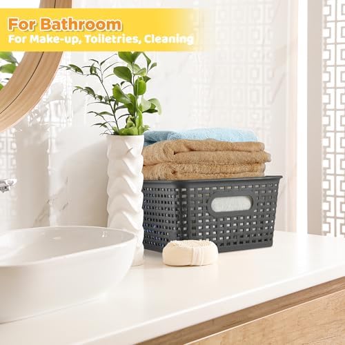 AREYZIN Plastic Storage Baskets, 6 Pack, Gray