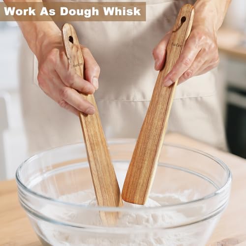 2 Pack Teak Wood Spatula, 12 Inch Wooden Spoons for Cooking, Sourdough