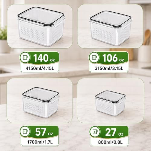 UFORU 4 Pack Fruit Storage Containers for Fridge