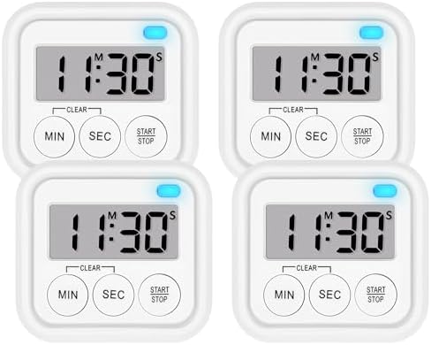 4 Pack Digital Magnetic Kitchen Timers, White