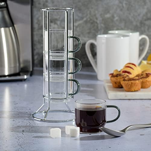 Gibson Soho Lounge Stackable Glass Espresso Cups with Rack, 4-Piece