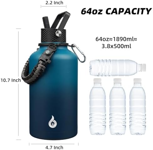 BJPKPK 64oz Insulated Water Bottle with Straw Lid Large Stainless