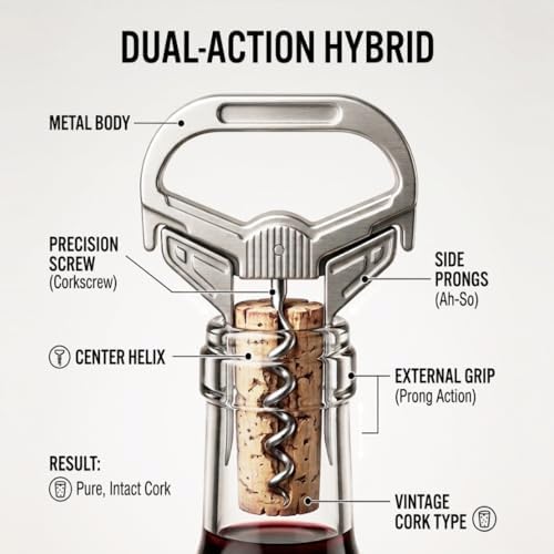Wine Opener for Vintage Bottles - Hybrid Corkscrew & Ah-So Cork Puller