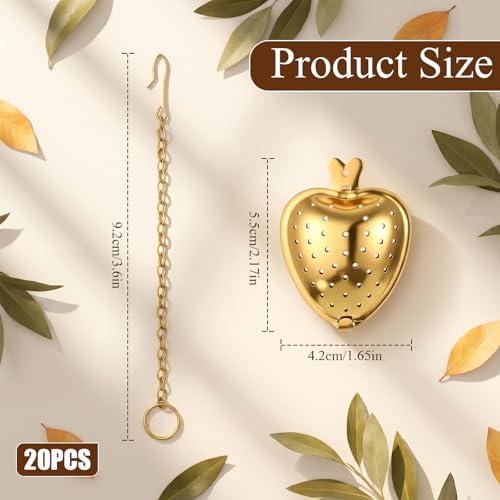 20 Pcs Gold Stainless Steel Tea Strainer Tea Ball Infuser, Heart Shape