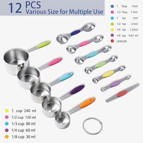 12 PCS Measuring Cups and Spoons Set Stainless Steel, 5 Measuring Cups