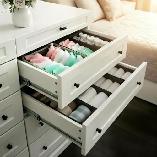 Bructhun Sock Drawer Organizer 3 Pack - Collapsible Fabric Storage