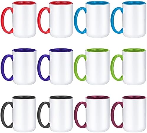 TANGLONG Sublimation Mugs 15 oz 6 Assorted Colors Set of 12