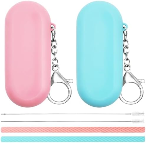 2 Sets Silicone Straws with Case, Reusable Travel Straw Cruise Ship