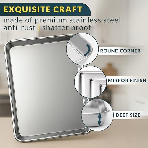 Stainless Steel Cookie Sheet Set of 3, 9/12/16" Baking Sheet Pans