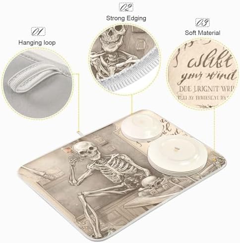 OTVEE Skeleton Enjoys Tub Wine Dish Drying Mat for Kitchen Counter