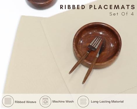 PurpleEssences Solid Ribbed Placemats 13x19 in Set of 4 - Natural