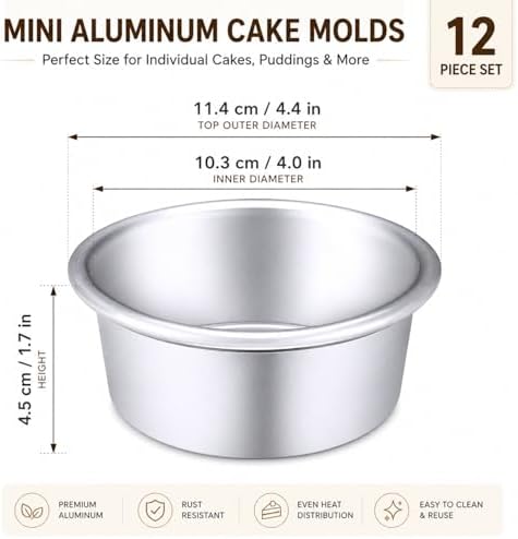 Nuenen 12 Pcs 4 Inch Cake Pans Aluminum Round Baking Cake Pans Set