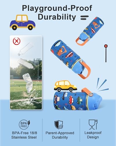 Kids Water Bottle 14oz, Insulated Toddler Water Bottle Stainless Steel