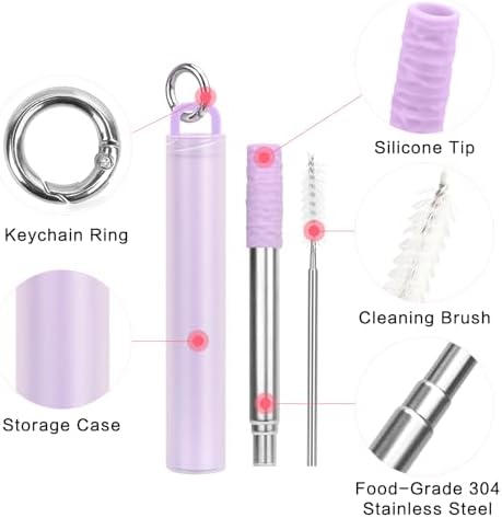 FYY Reusable Straws with Case - 2 Pack Collapsible Travel Straws with