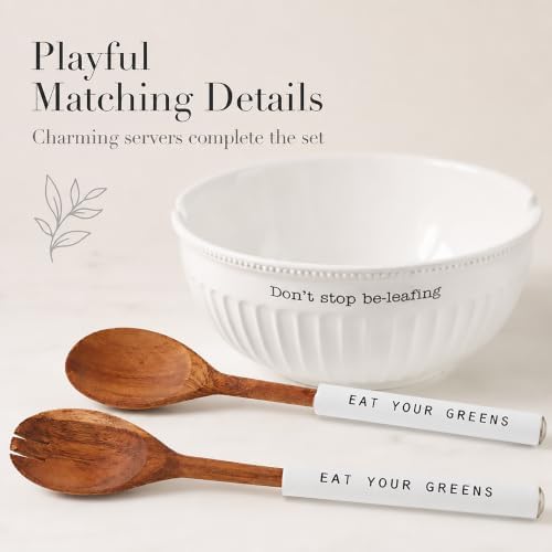 Mud Pie Dolomite, wood Don't Stop Be-Leafing Salad Bowl Set, 32 oz