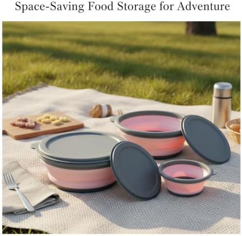 Collapsible Silicone Bowls with Lids, Space Saving Food Storage