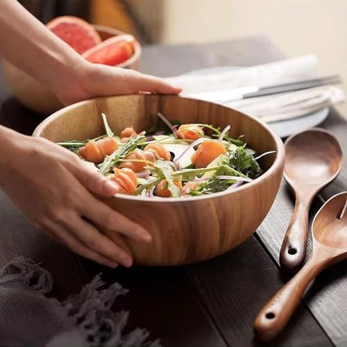 YXE Wooden Salad Bowl Set, 9.45 inch*2.75 inch Acacia Wood Large Salad
