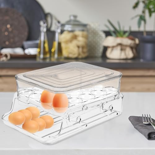 Cabilock PET Egg Storage Box Double Layer Automatic Rolling Dispenser