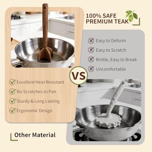 2-Piece Teak Wood Ground Beef Masher and Spatula Set