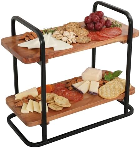 Gibson Home Gracious Dining 2-Tier Wooden Serving Tray with Metal