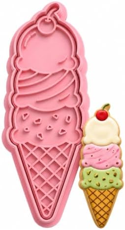 Triple Scoop Ice Cream Cone Cookie Cutter and Embosser Stamp Set - 3D