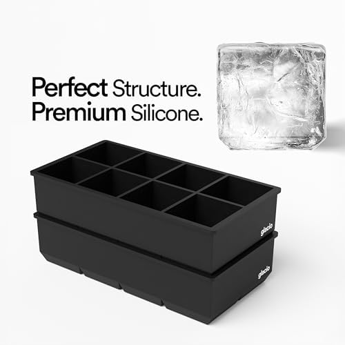 Ice Cube Molds, 2 Pack Silicone Trays for 8 Large Square Cubes