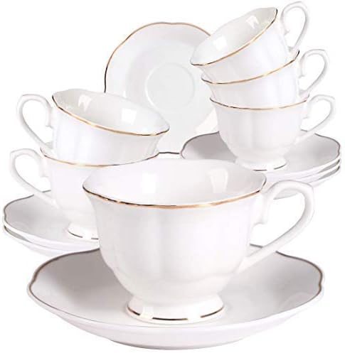 Guangyang 12 pieces Fine Porcelain 2.5oz Cups and Saucers set of 6