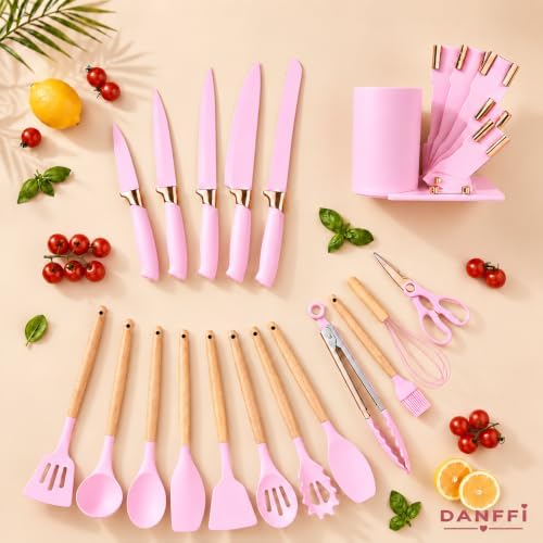 19-Piece Pink Kitchen Utensils Set