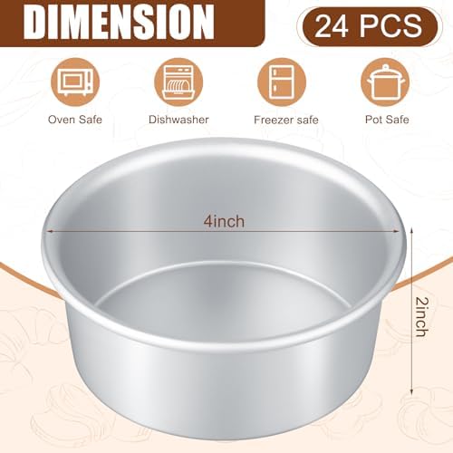 Domensi 24 Pack Small 4in Cake Pan Aluminum Round Cake Baking Pans