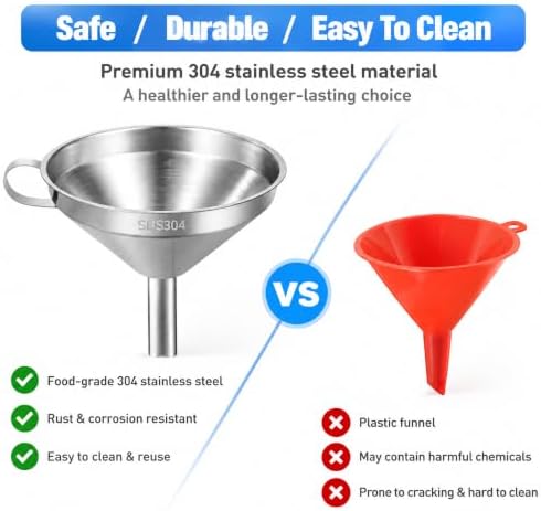 Stainless Steel Kitchen Funnel, 4.3-Inch Metal Funnel with Strainer