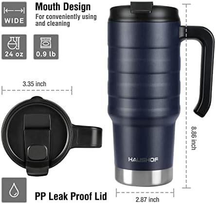 HAUSHOF 24 oz Travel Mug, Stainless Double Wall Vacuum Insulated