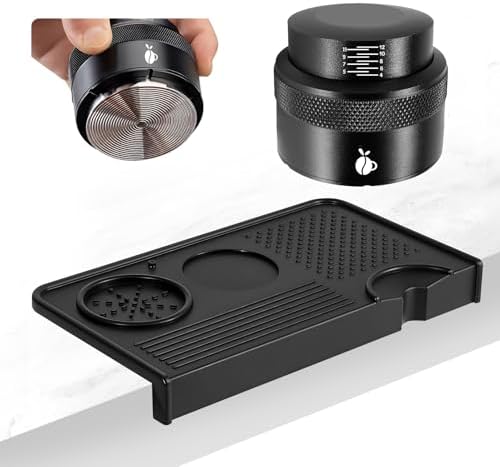 53mm Espresso Tamper with Black Silicone Tamping Mat Set, Stainless