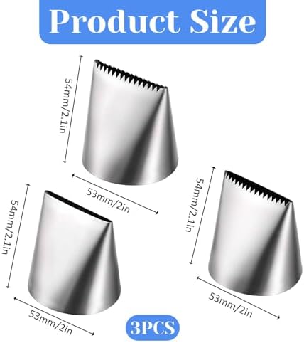 Ptwola 3 PCS Piping Tips Set Large Frosting Piping Kit Stainless Steel