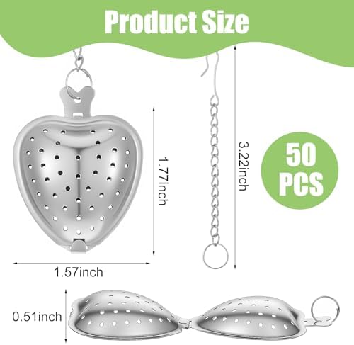 50 Pcs Stainless Steel Heart Shaped Tea Infuser, Loose Leaf Steeper